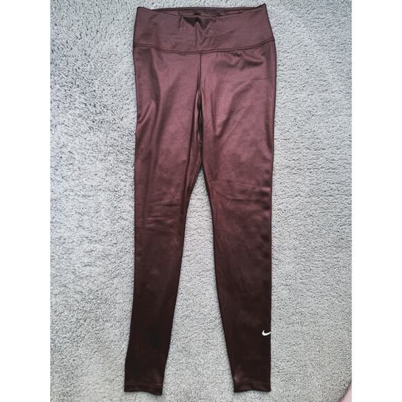 Nike Dri-FIT One Mid-Rise Shine Leggings Small Brown Bronze Eclipse Athleisure - Picture 4 of 7